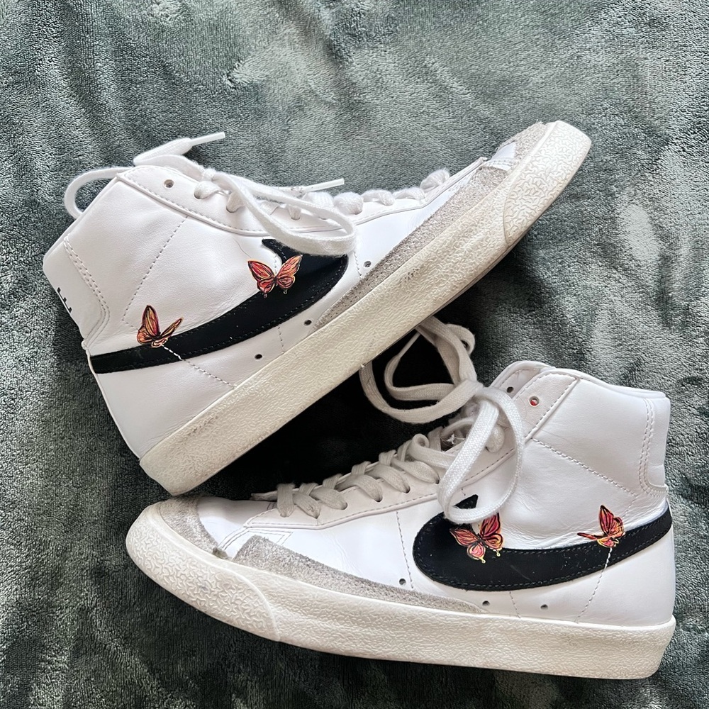 Nike White and Black High-Tops with Butterfly Accents